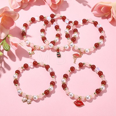 Natural & Synthetic Mixed Gemstone Round Beaded Stretch Bracelet BJEW-JB09588-1