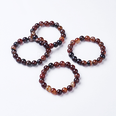 Natural Striped Agate/Banded Agate Beaded Stretch Bracelets BJEW-I254-10mm-11-1