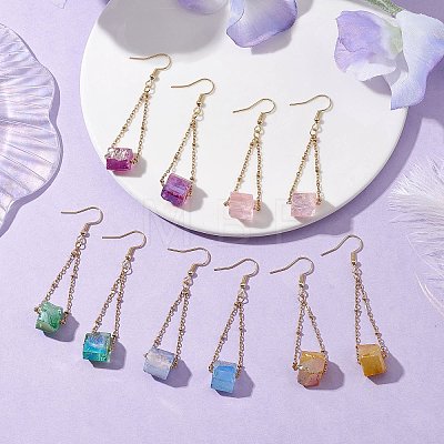 304 Stainless Steel with Electroplated Natural Quartz Bead Dangle Earrings EJEW-JE05989-1