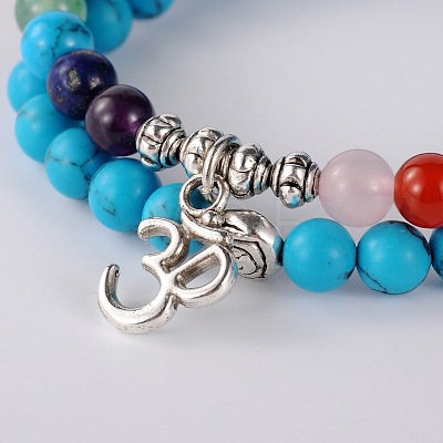 Trendy Synthetic Turquoise(Dyed) Beads Stretch 2-Loops Bracelets BJEW-JB01728-02-1