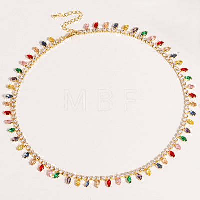 Brass Pave Cubic Zirconia Horse Eye Fringe Tennis Necklaces for Women WG35F58-03-1