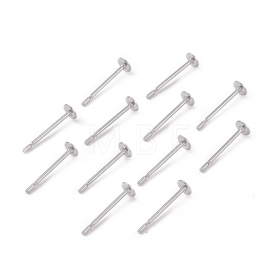 316 Surgical Stainless Steel Flat Round Blank Peg Stud Earring Settings STAS-R073-04-1
