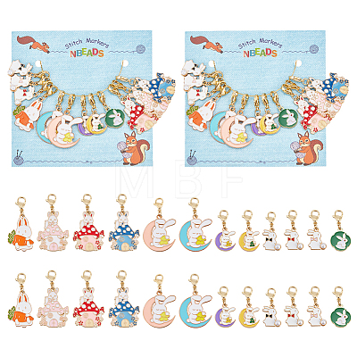 Alloy Enamel with Pearl Rabbit Pendant Stitch Markers HJEW-AB00288-1