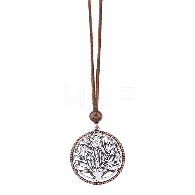 Tree of Life Alloy Pendant Imitation Leather Cord Adjustable Necklaces FS-WG37634-01-1