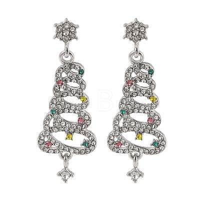 Christmas Trees Alloy Rhinestone Dangle Stud Earrings EJEW-A112-01P-1