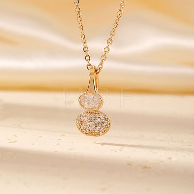 Brass Pave Clear Cubic Zirconia Gourd Shape Pendant Necklaces for Women YJ8780-1