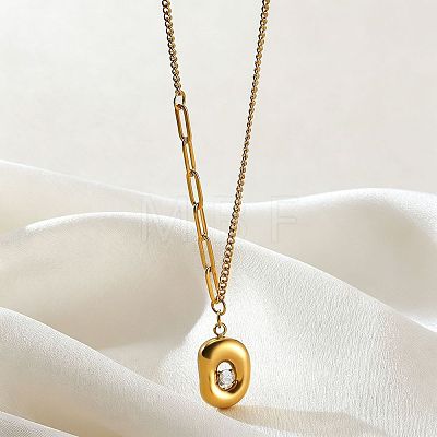 304 Stainless Steel Pave Clear Cubic Zirconia Pendant Necklaces WG5E316-04-1