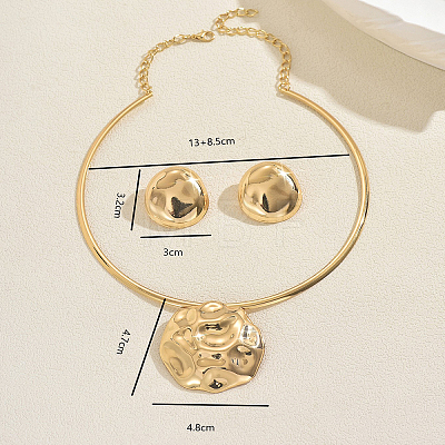 Iron Textured Flat Round Pendant Choker & Stud Earring Sets for Women FO0024-1