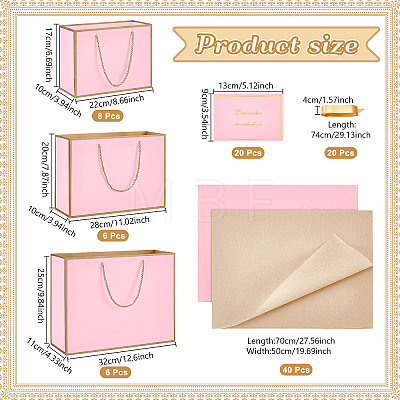 20Pcs 3 Styles Paper Gift Tote Bags with Polyester Gold Ribbon ABAG-WA0001-36A-1