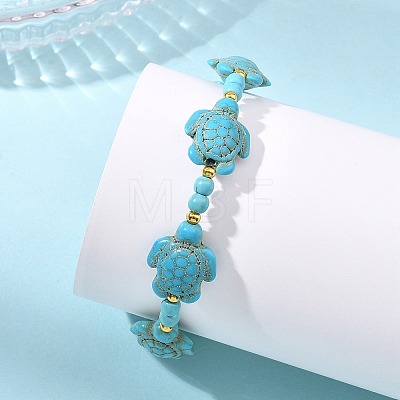 Synthetic Turquoise & Brass Beads Stretch  Bracelets for Women Men BJEW-JB13876-02-1
