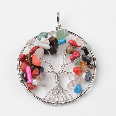 Tree of Life Mixed Stone Big Pendants G-L455-D04-1