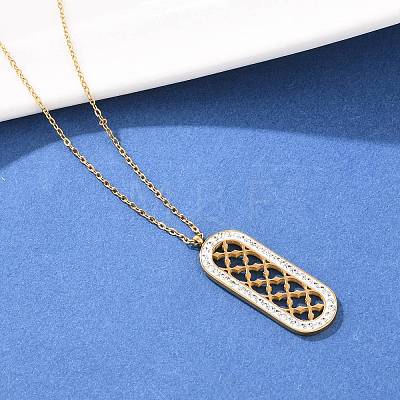 Polymer Clay Crystal Rhinestone Oval Pendant 304 Stainless Steel Cable Chain Necklaces for Women NJEW-A064-06G-1