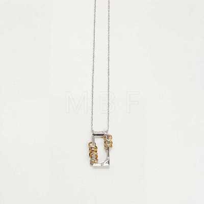 304 Stainless Steel Rectangle Frame with Ring Pendant Necklaces for Women FS-WG90439-01-1