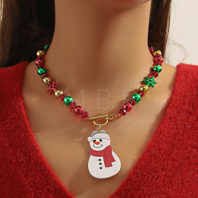 Christmas Theme Alloy Enamel Pendant Acrylic Beaded Necklaces with Alloy OT Clasps FS-WG72DBE-04-1