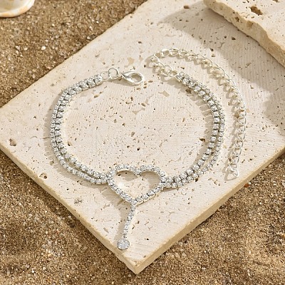 Heart Alloy Rhinestone Tennis Anklets WG42756-01-1