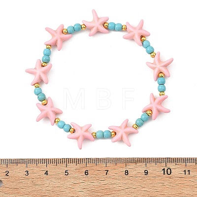 Synthetic Turquoise & Brass Beads Stretch Bracelets for Women BJEW-JB13877-02-1