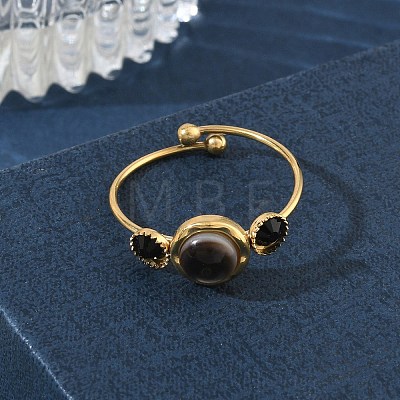 Black Shell Adjustable Finger Rings for Women RJEW-A101-01G-03-1