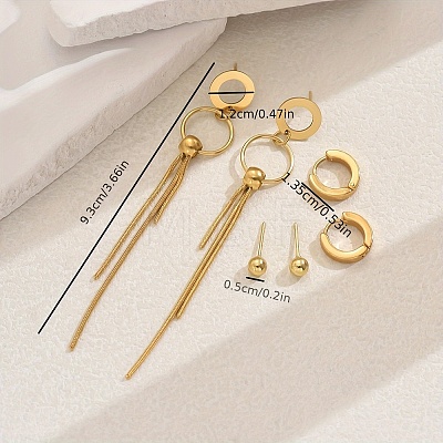 Stainless Steel Ring Tassel Earrings Sets OV1980-1-1