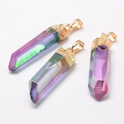 Electroplate Natural Quartz Crystal Pointed Pendants G-F463-01G-1