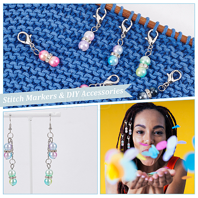 11Pcs Rainbow ABS Plastic Imitation Pearl Beaded Crochet Lobster Clasp Charms HJEW-AB00219-1