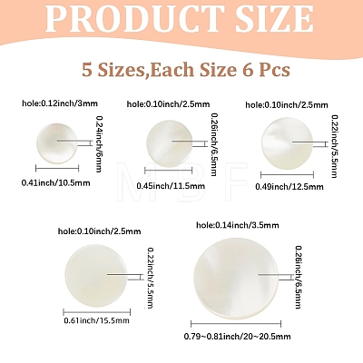 30Pcs 5 Styles 1-Hole Natural Shell Shank Buttons BUTT-CY0001-37-1
