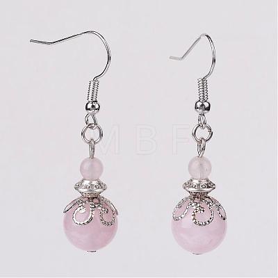 Natural Rose Quartz Bead Dangle Earrings EJEW-JE02144-02-1