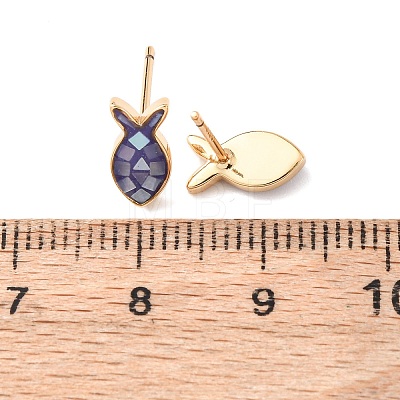 Brass Enamel Fish Stud Earrings EJEW-I322-07G-1