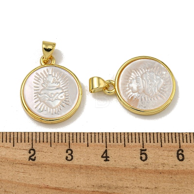 Rack Plating Brass Pave Natural White Shell Pendants KK-U025-11G-01-1