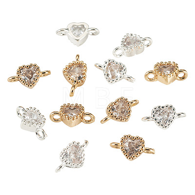 12Pcs 2 Colors Brass Pave Cubic Zirconia Heart Links Connector Charms KK-TA0003-48A-1