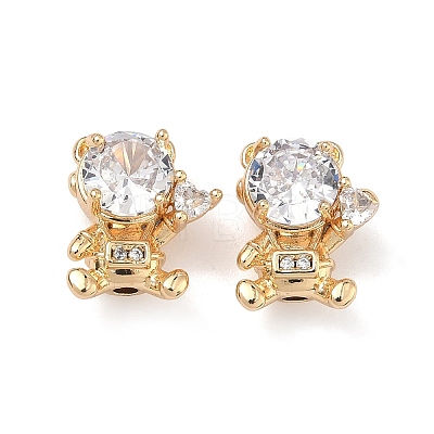 Brass Micro Pave Clear Cubic Zirconia Beads KK-B172-15G-1