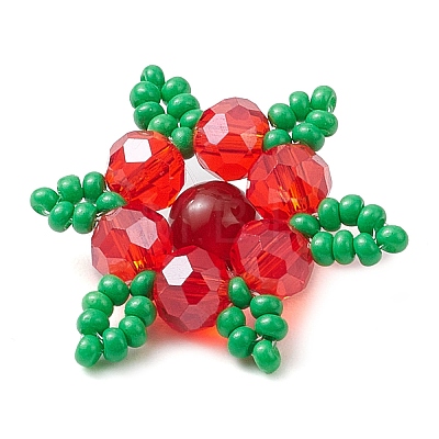 Woven Natural Carnelian(Dyed & Heated) & Glass Seed Beads Snowflake Multi-Strand Links NJEW-MZ00319-01-1