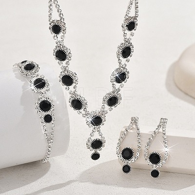 Teardrop Brass Rhinestone Necklaces & Link Bracelets & Stud Earring Sets FS-WGE0FD5-05-1