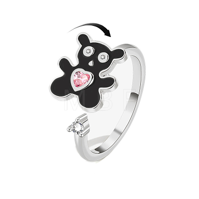 Enamel Bear Rotatable Open Cuff Rings for Women PW-WGA7A2D-01-1