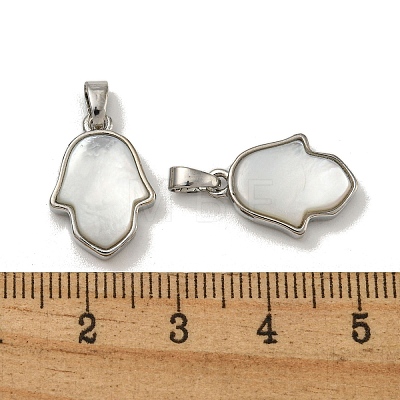 Rack Plating Brass Pave Natural White Shell Pendants KK-U025-04P-01-1