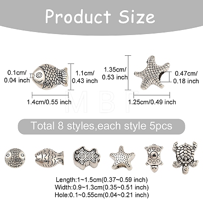 40Pcs 8 Styles Tibetan Style Alloy Beads TIBE-YW0001-64-1