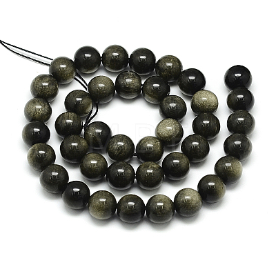 Natural Golden Sheen Obsidian Beads Strands X-G-S150-20-4mm-1