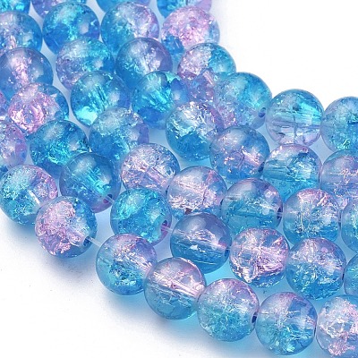 1Strand Two Tone Transparent Crackle Glass Round Beads Strands X-CCG-Q001-8mm-19-1