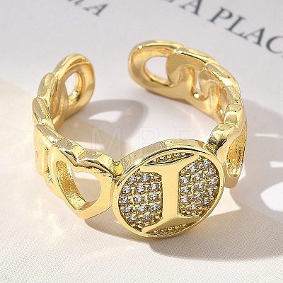 Brass Micro Pave Clear Cubic Zirconia Open Cuff Rings for Women RJEW-K289-02G-I-1