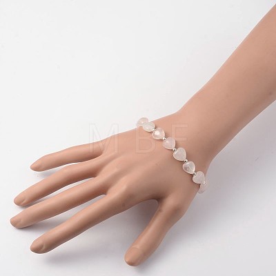 Heart Rose Quartz Stretch Bracelets X-BJEW-JB02066-03-1