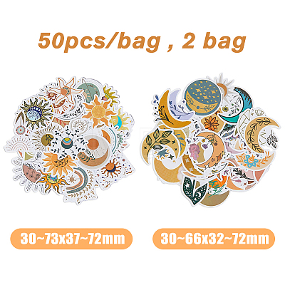 2 Bags 2 Styles Cartoon Moon with Flower Paper Stickers Set DIY-HY0001-45-1