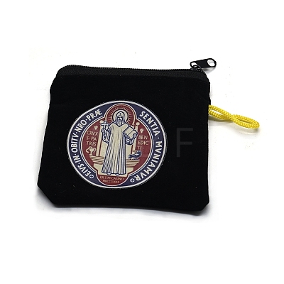 Saint Benedict Medal Cross Printed Velvet Zipper Pouches PW-WG268DD-01-1