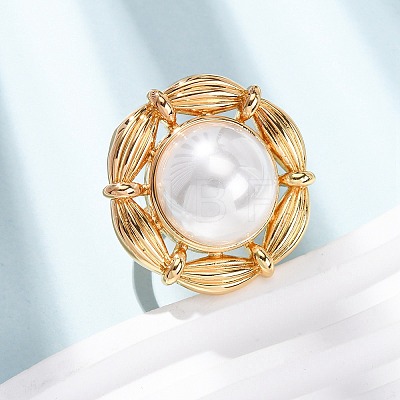 Adjustable Brass with ABS Plastic Pearl Cuff Rings RJEW-G368-07G-1