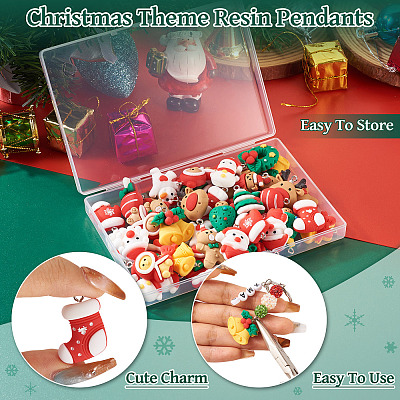 40Pcs 20 Styles Christmas Theme Opaque Resin Pendants RESI-TA0003-58-1
