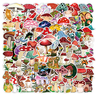 100Pcs PVC Self-Adhesive Mushroom Stickers PW-WG42893-01-1