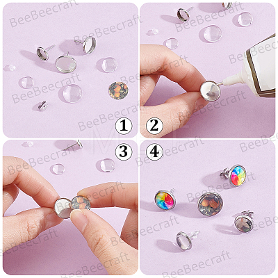 50Pcs 304 Stainless Steel Flat Round Stud Earring Settings STAS-BBC0010-39B-1