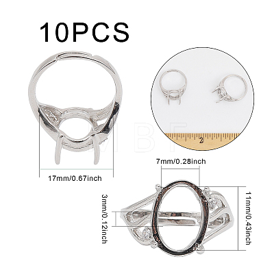 10Pcs Adjustable Brass Finger Ring Components KK-CA0002-19-1