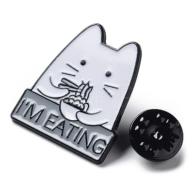 Cartoon Cat with Word I'm Eating Enamel Pin JEWB-E025-03EB-01-1