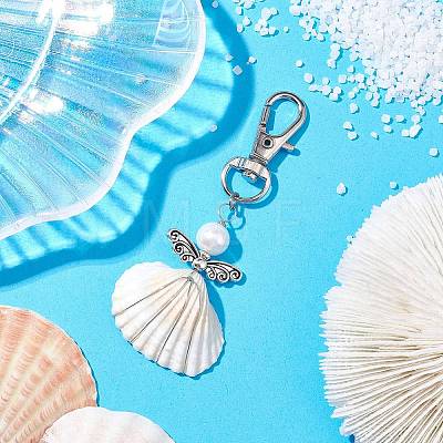 Angel Alloy & Wire Wrapped Natural Shell Pendant Decorations HJEW-JM02017-04-1