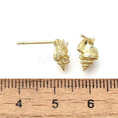 Conch Shape Brass Micro Pave Cubic Zirconia Ear Studs EJEW-D304-32G-1