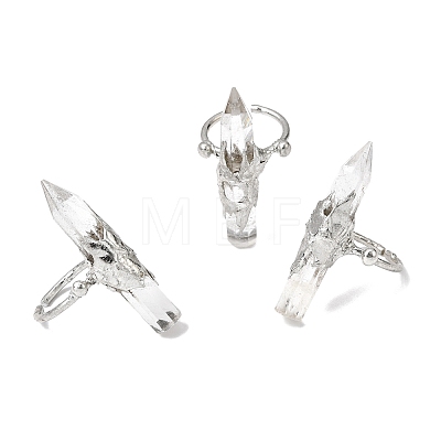 Natural Quartz Crystal & Brass Cuff Rings for Women RJEW-G374-01P-08-1
